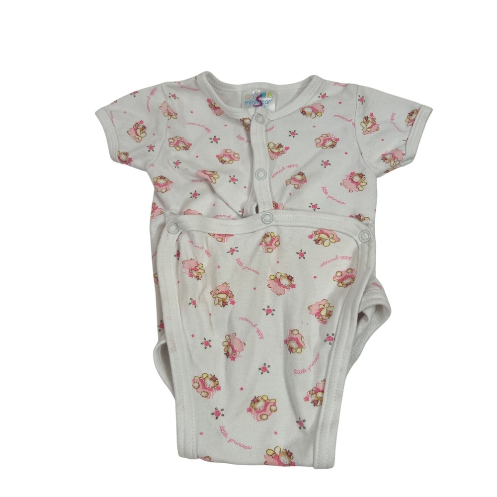 Miniwear Bodysuit Size S White Little Princess Bear Print Girls One Piece